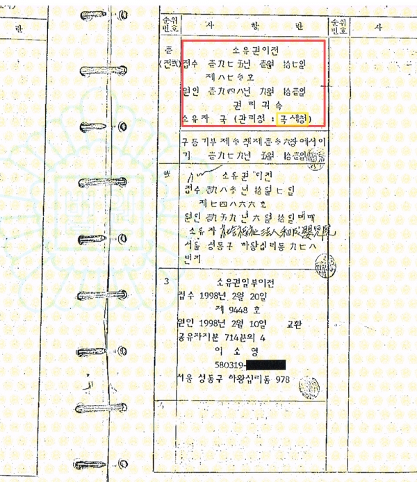 위조된 등기부등본