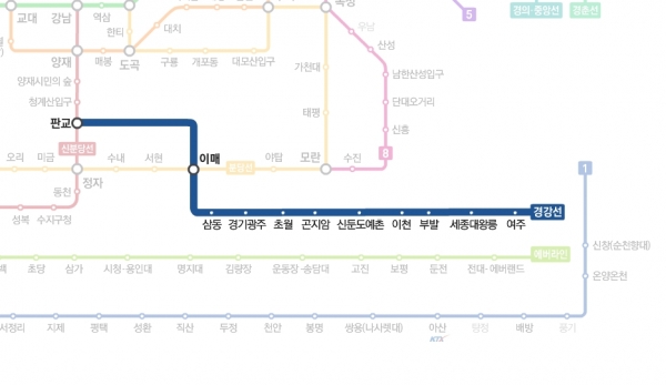 24일 개통된 '경강선' 노선도