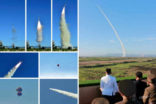 북한 신형 반항공요격유도무기 시험 사격 모습