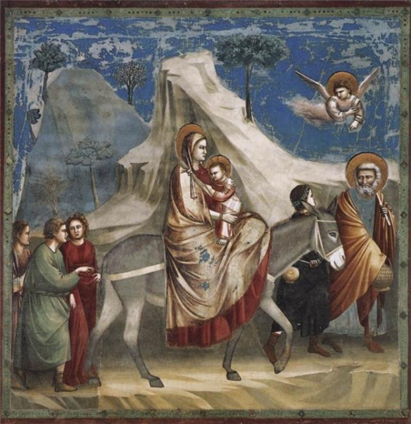 조토, <이집트에로의 피신>, 1304-06, 프레스코,  스크로베니예배당, 파도바 GIOTTO di Bondone, Flight into Egypt, 1304-06, Fresco,  200x185cm, Cappella Scrovegni, Padua , Public Domain  (주1)  