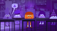 단편 애니메이션 ‘홈’ 장면 일부, 새로운 학교에 도착한 주황색 동그라미 캐릭터