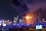 러시아 모스크바 외곽 공연장에서 테러가 일어난 후 발생한 화재 현장의 모습. ⓒ현지 영상 캡처
