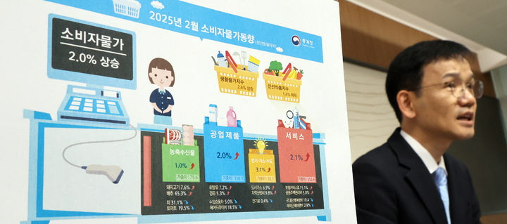 이두원 통계청 경제동향통계심의관이 6일 세종시 정부세종청사에서 2025년 2월 소비자물가동향을 발표하고 있다. ⓒ뉴시스