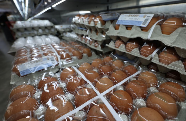 서울 시내 한 마트에서 소비자들이 계란을 고르고 있다