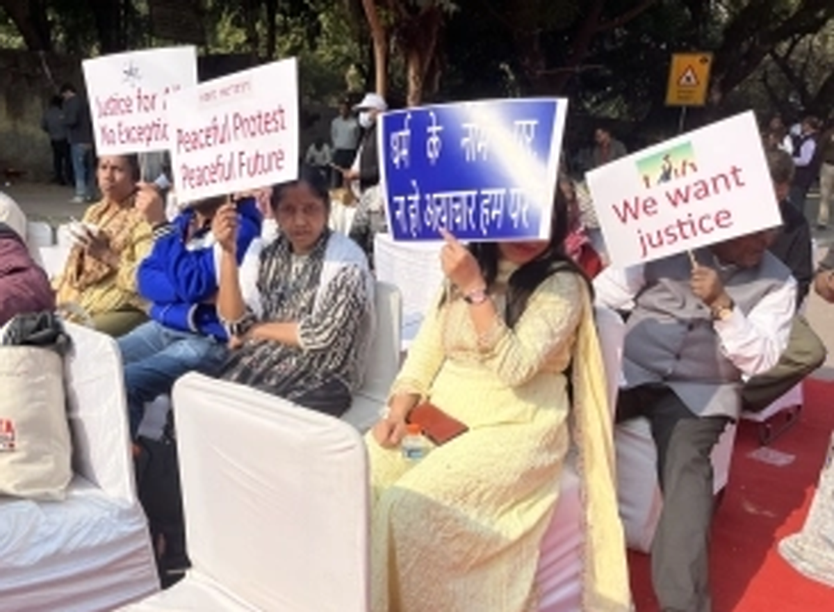 지난 11월 29일 인도 수도 뉴델리 의회 인근 잔타르 만타르에서 전국 기독교대회가 진행되는 모습