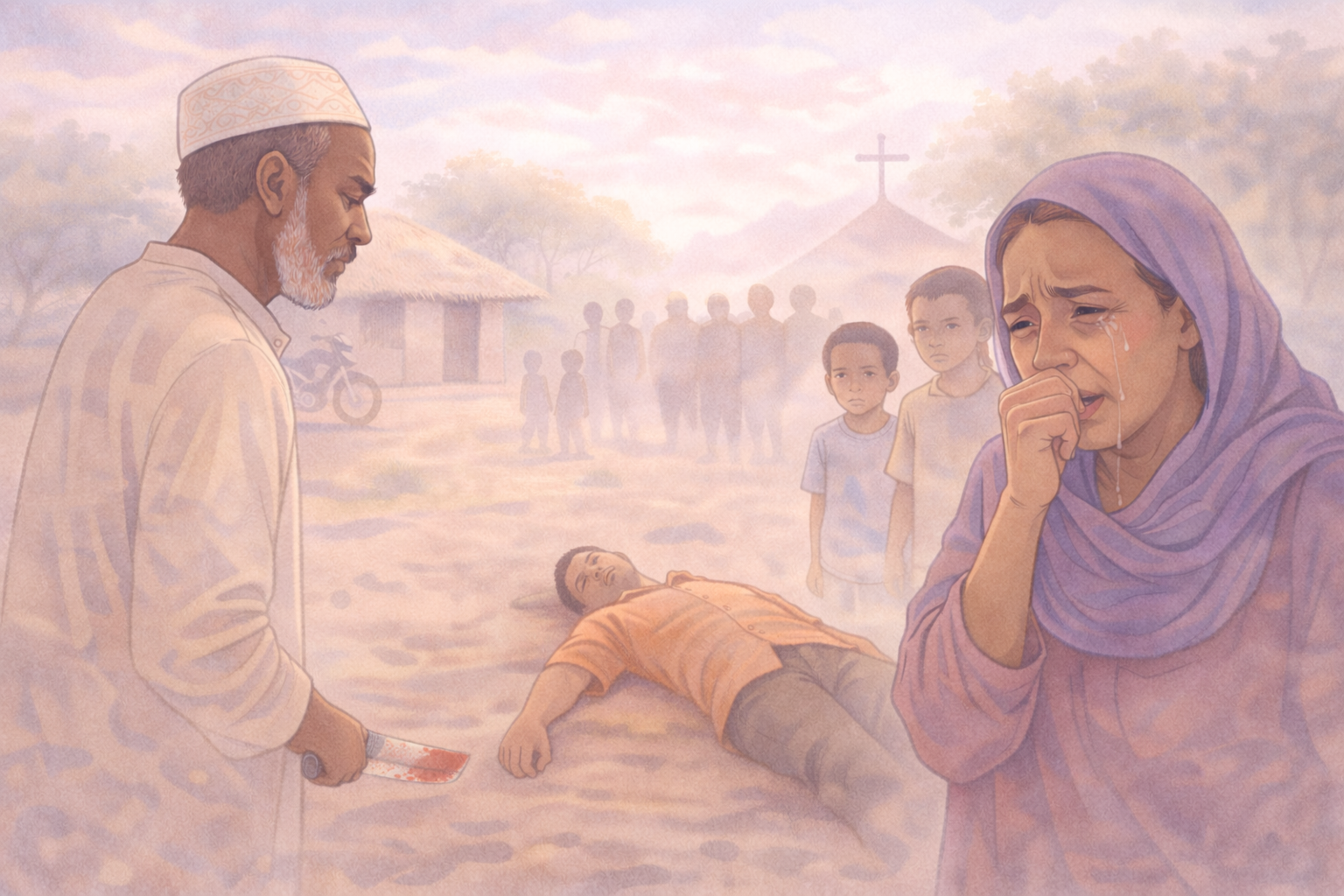 슬픔에 잠긴 마을의 저녁