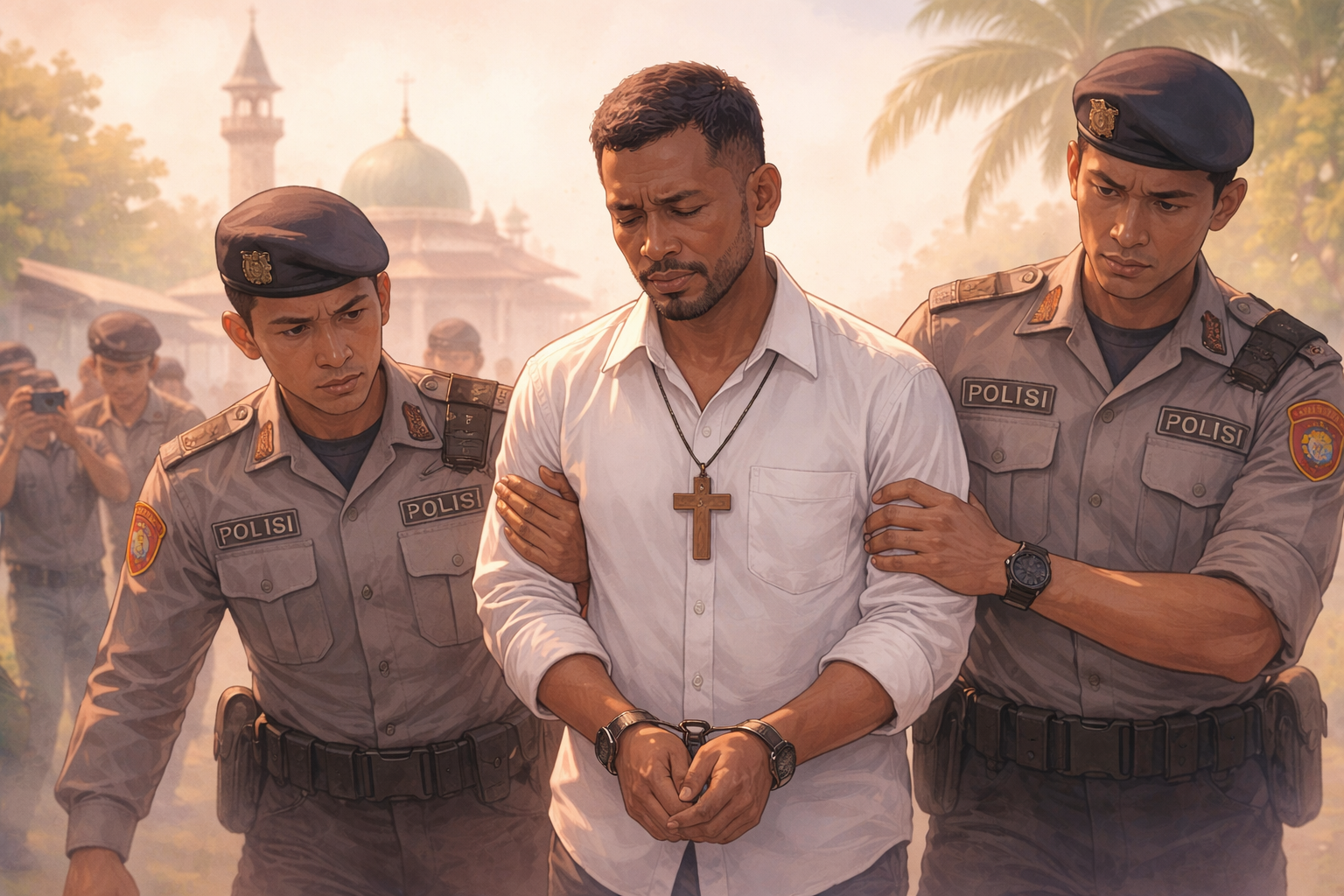 체포된 남성과 경찰의 대치