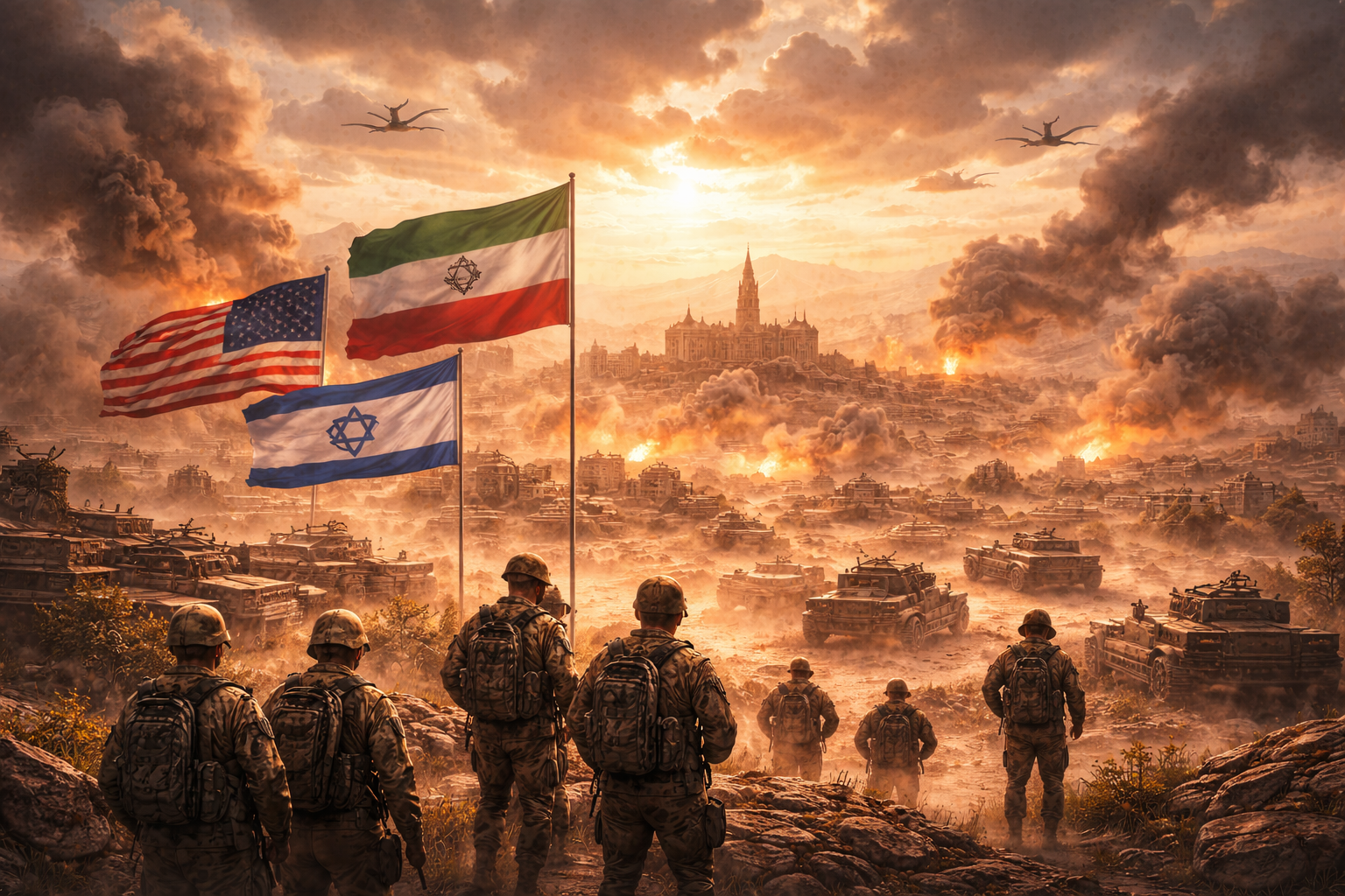 전투의 여명과 flags in the sky