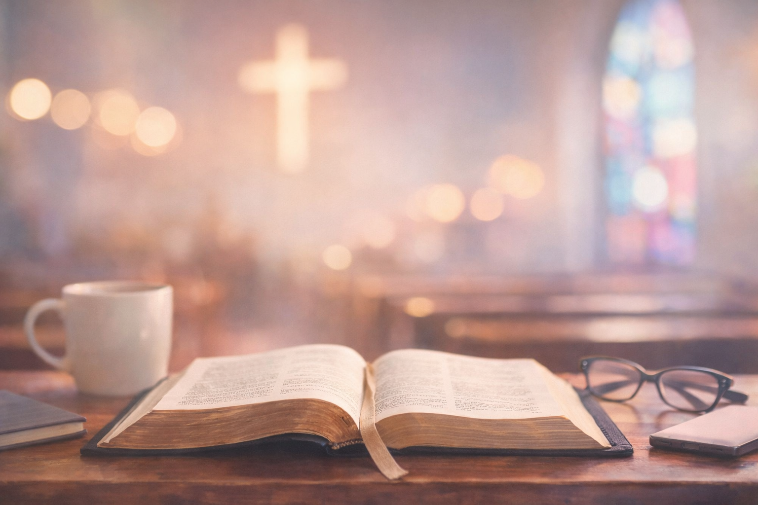 성경과 교회 배경의 평화로운 순간