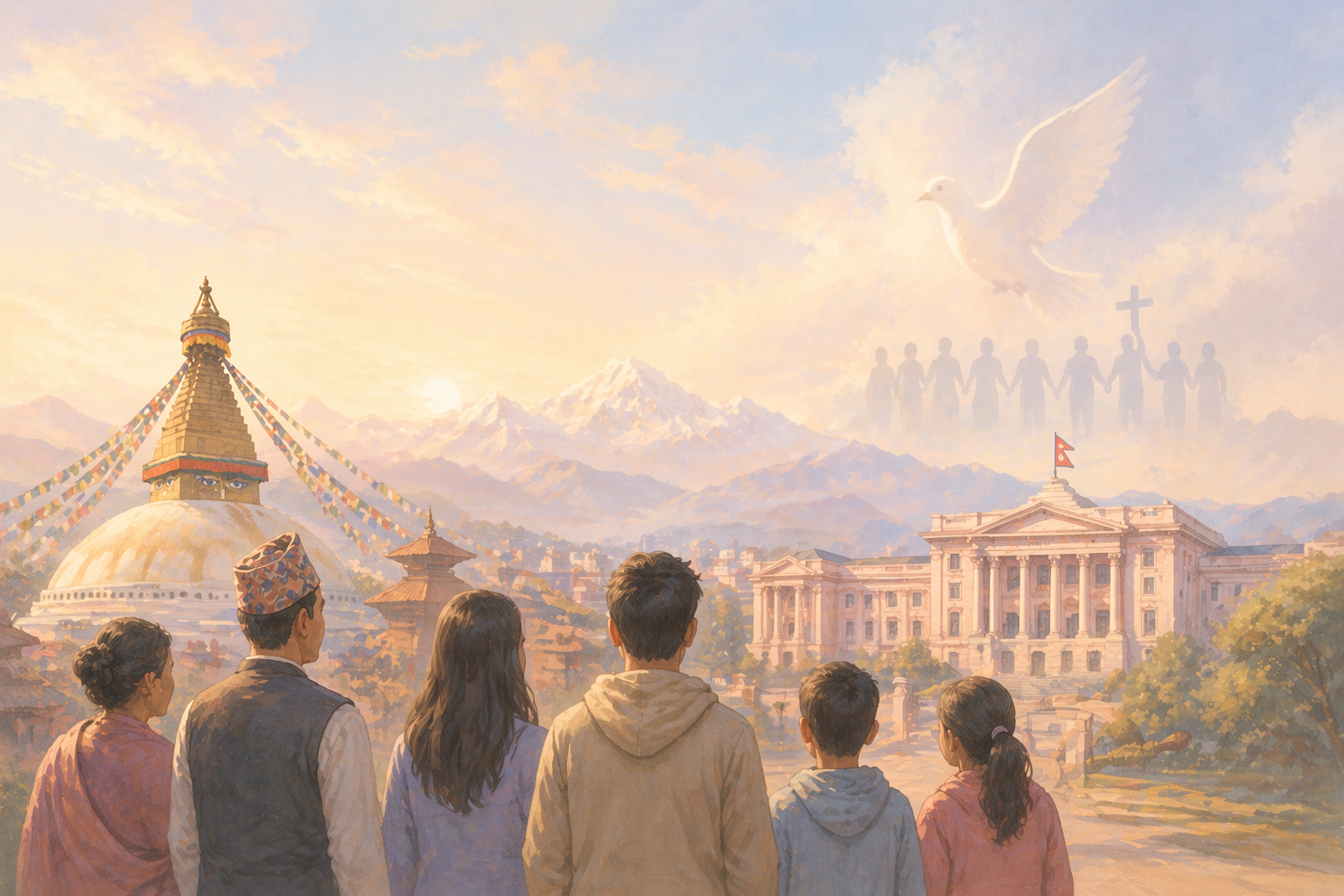 평화로운 아침의 성스러운 전망