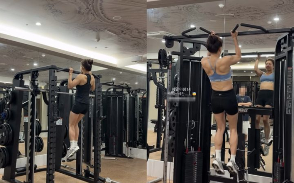 배우 이시영 턱걸이 운동 공개…철저한 체력 관리