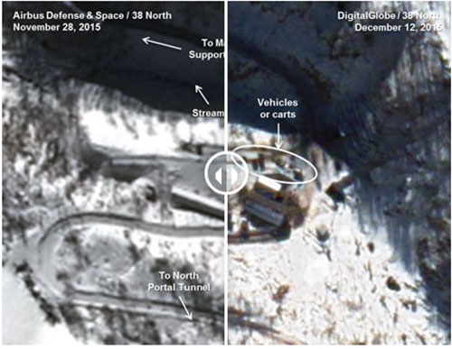 함경북도 길주군 풍계리 '핵실험장'에서 굴착 공사 위성사진