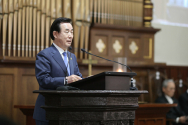  예장합동 김선규 총회장이 한교총 출범 감사예배에서 설교를 하고 있는 모습.