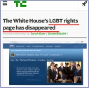 techcrunch.com의 보도화면 캡춰. &#034;백악관 홈페이지에서 &#039;동성애자 인권&#039;이  사라졌다&#034;는 보도를 냈다.
