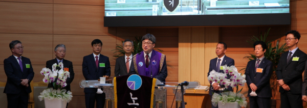 제156회 대구노회 정기총회에서 신임 노회장으로 선출된 고상민 목사가 인사를 전하고 있다.