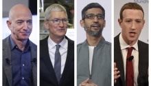 왼쪽부터 제프 베이조스 아마존 최고경영자(CEO), 팀 쿡 애플 CEO, 순다르 피차이 구글 CEO, 마크 저커버그 페이스북 CEO