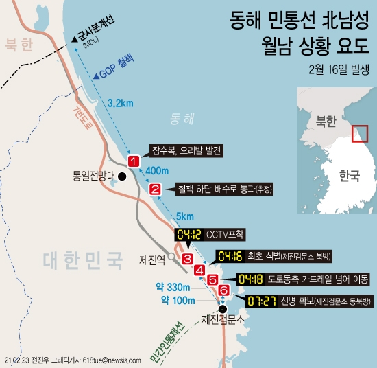 23일 합동참모본부에 따르면 강원 고성군 해안을 통해 귀순한 북한 남성은 북에서 남으로 흐르던 연안 해류를 타고 헤엄을 친 것으로 확인됐다. 이 남성은 북한에서 어업에 종사해 바다에 익숙했던 것으로 나타났다. ⓒ뉴시스