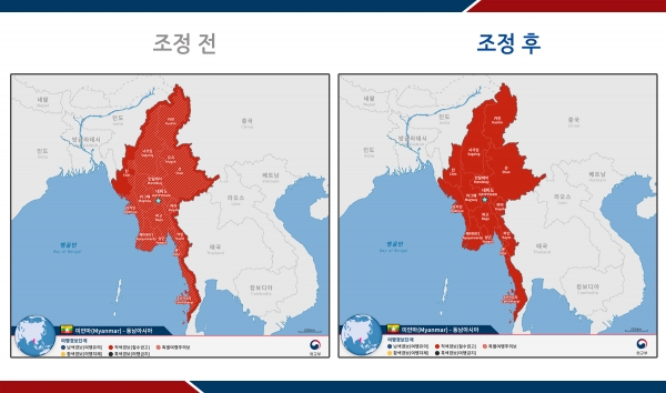 외교부는 3일 미얀마 전 지역의 여행경보를 3단계 '철수권고'로 상향 조정한다고 밝혔다