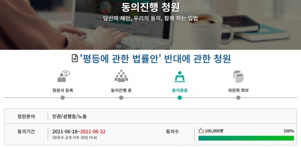 평등법안 반대 국회 국민동의청원