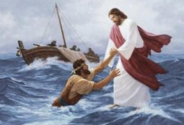 물에 빠진 베드로를 건져올리시는 예수