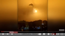 26일(현지시간)오전 우크라이나 수도 키예프 상공의 폭발 장면. (사진출처: BBC 유튜브 캡쳐